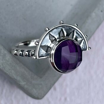 Sterling Silver Crown Amethyst Statement Ring, 8 of 11