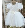 Duchess Satin Tutu Flower Girl Dress With Tulle Puff Sleeves, thumbnail 9 of 11