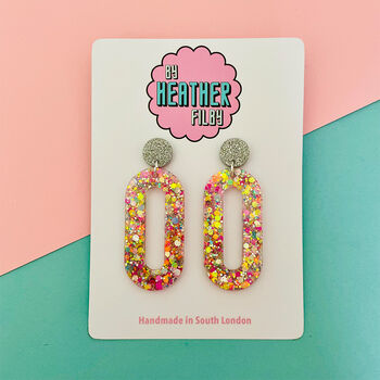 Oval Geometric Glitter Earrings *More Colours Available*, 9 of 10