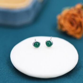 Sterling Silver Green Onyx Dot Stud Earrings, 7 of 11