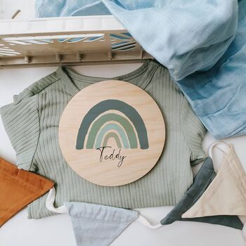 Personalised Blue Rainbow Name Plaque | Wooden Nursery Name Sign, 6 of 11