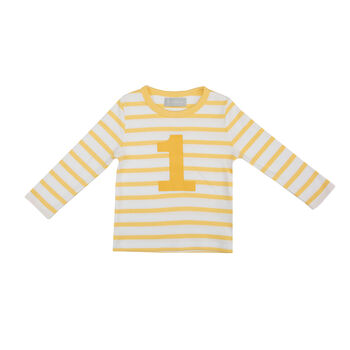 Buttercup + White Breton Striped Number/Age T Shirt, 3 of 7