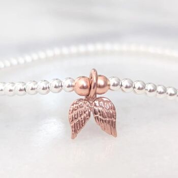 Sterling Silver And Rose Gold Angel Wings Bracelet/Anklet, 2 of 7