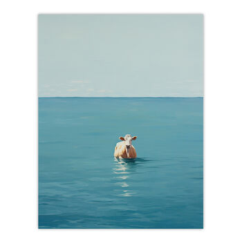 Open Water Swimming Cow Bathroom Blue Wall Art Print, 6 of 6