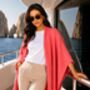 Coral Pink 100% Cashmere Multi Ways Button Poncho Shawl Gift Boxed, thumbnail 2 of 9