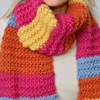Bright Bold Rainbow Striped Scarf Knitting Kit, 3 of 6