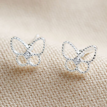 Sterling Silver Sparkle Cut Butterfly Stud Earrings, 2 of 3