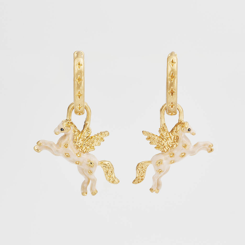 Gold Pegasus Huggie Earrings, 1 of 9