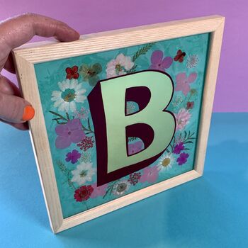 Reverse Glass Gilded Letter B With Real Dried Flowers, 2 of 8