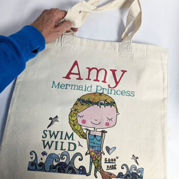 Personalised Wild Swimming Mermaid Bag, 5 of 12