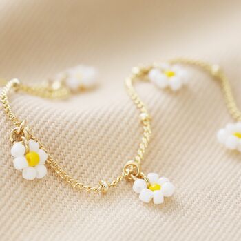 Beaded Daisy Satellite Chain Anklet In Gold Plating, 2 of 6