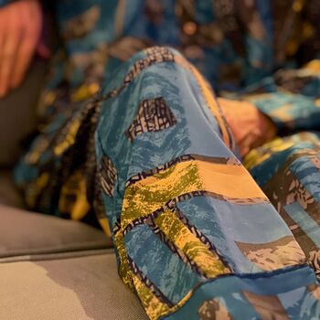 Pyjamas Upcycled Indian Vintage Sari Silk Blue And Sand, 2 of 3