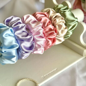 Two Personalisable Wide Band Satin Scrunchies 'Gifts', 2 of 6