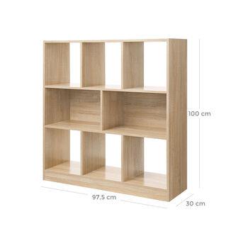 Eight Compartments Oak Wooden Bookcase Bookshelf, 8 of 8