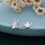 Sterling Silver Tiny Mismatched Stag Beetle Stud Earrings, thumbnail 1 of 12