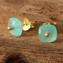Aquamarine Chalcedony Gold Plated Silver Stud Earrings, thumbnail 2 of 9