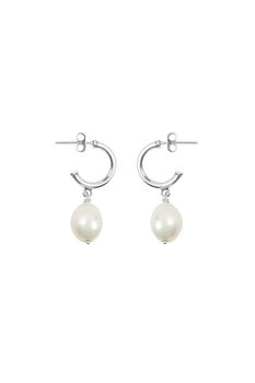 Maddie Silver Hoop Pearl Earrings, 2 of 3