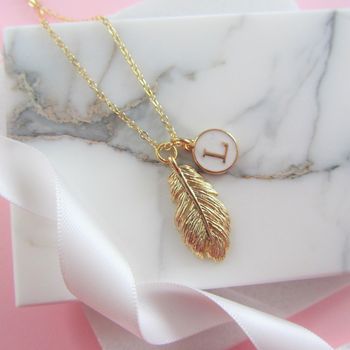 Golden Feather And Initial Necklace Gift For Her, 3 of 3