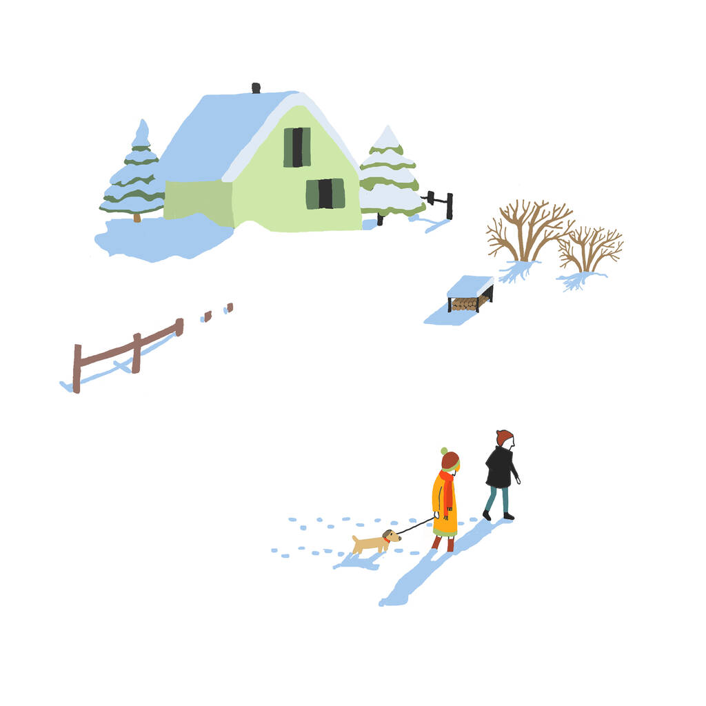 Dog Walkers In The Snow Christmas Card By Tamzin Harris