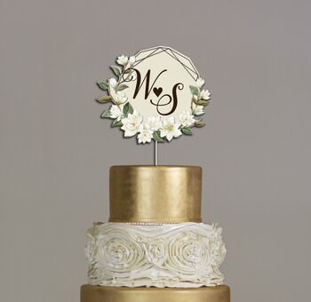 Personalised Floral Design Wooden Wedding Cake Topper, 3 of 3