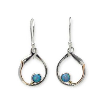 Molten Sterling Silver Blue Opal Karma Drop Earrings, 2 of 6