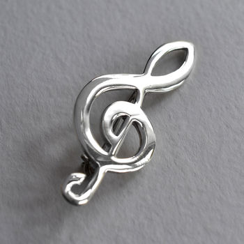 Sterling Silver Treble Clef Brooch, 2 of 4