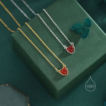 Sterling Silver Genuine Red Onyx Heart Pendant Necklace, 3 of 12