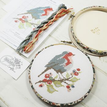 Robin And Berry Cross Stitch Wall Hanging Kit, 11 of 12