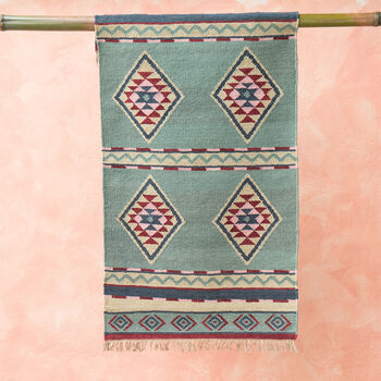 Soft Blue Hand Woven Wool/Cotton Kilim Rug, 2 of 5