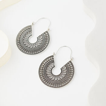 Mandala Large Hoop Intricate Detail Earrings, 5 of 6