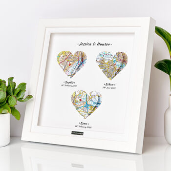 Personalised Children's Birthdays And Family Milestone 3D Heart Map Print Gift For Parents, 2 of 12