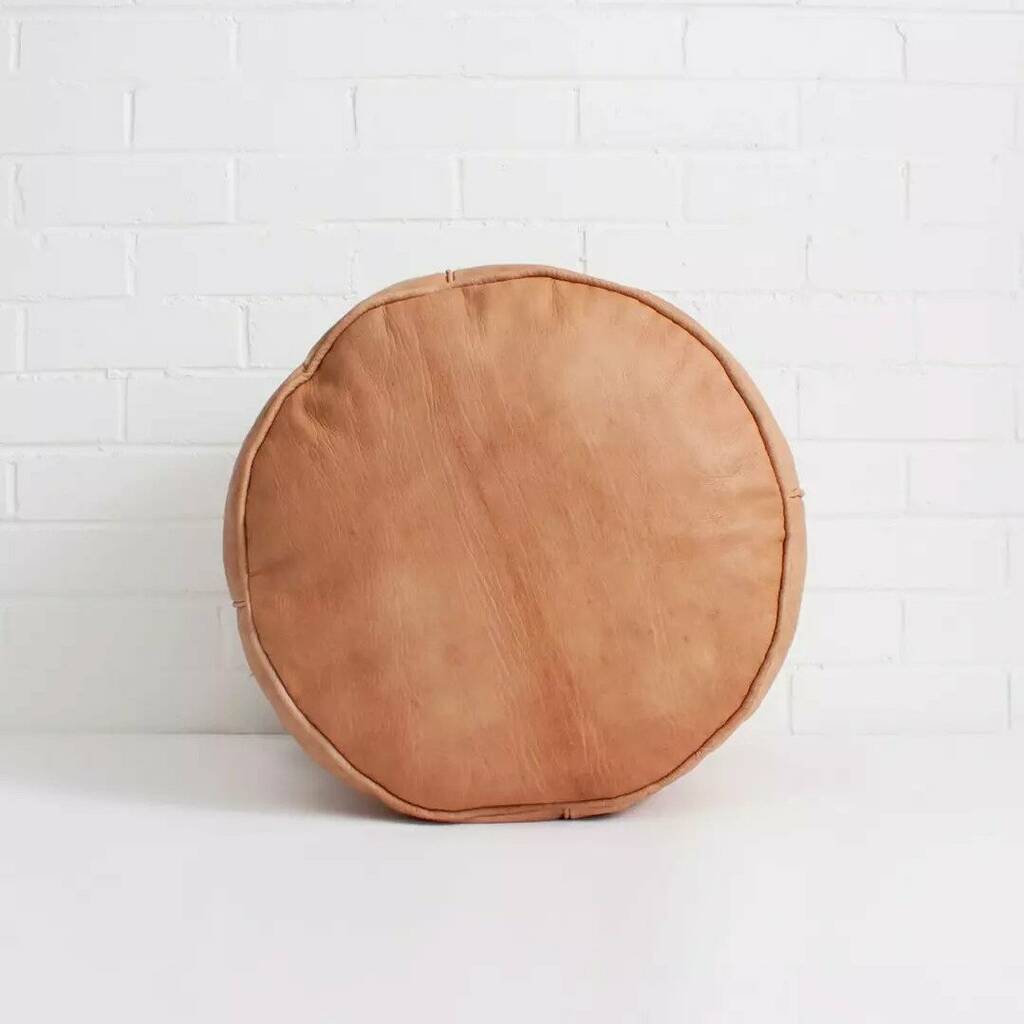 Moroccan Leather Drum Pouffe, 1 of 2