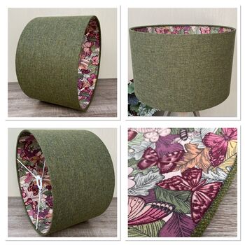 Green Tweed Botanist Lined Drum Lampshade, 10 of 10