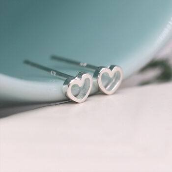 Tiny Heart Stud Earrings In Sterling Silver, 2 of 6