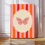 Butterfly Bight Stripy Pink Art Print, thumbnail 1 of 4