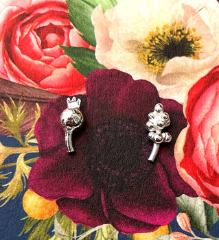 Thank You Teacher Lavender And Poppy Seed Head Sterling Silver Earrings, 3 of 12