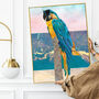Custom Summer Print Macaw Chilling On Beach Scene, thumbnail 1 of 6