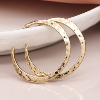 Large Gold Plated Hammered Hoop Earrings, 2 of 7