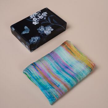 100% Mulberry Silk Scarf – Light Green And Rainbow In Gift Box, 8 of 8