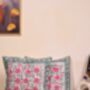Pink Roses Block Printed Cushion Cover Set Of Two, thumbnail 1 of 2