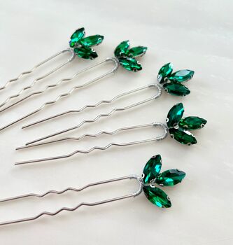 Set Of Five Emerald Green Hair Pins, 2 of 2