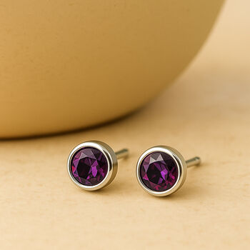 Sterling Silver February Amethyst Birthstone Stud Earrings, 3 of 5