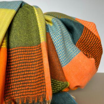 Soft Colour Block Check Scarf In Orange And Green, 3 of 5