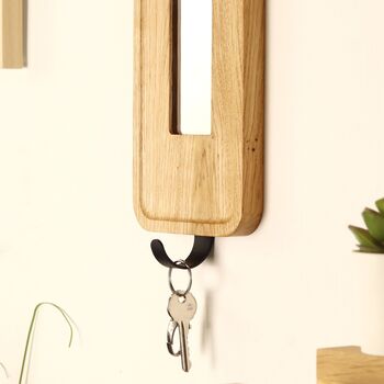 Personalised Solid Oak Wall Mirror With Key Hooks – Engraved Hallway Key Holder, 5 of 8
