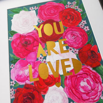 'You Are Loved' Floral Gold Valentines Paper Cut Print, 3 of 7