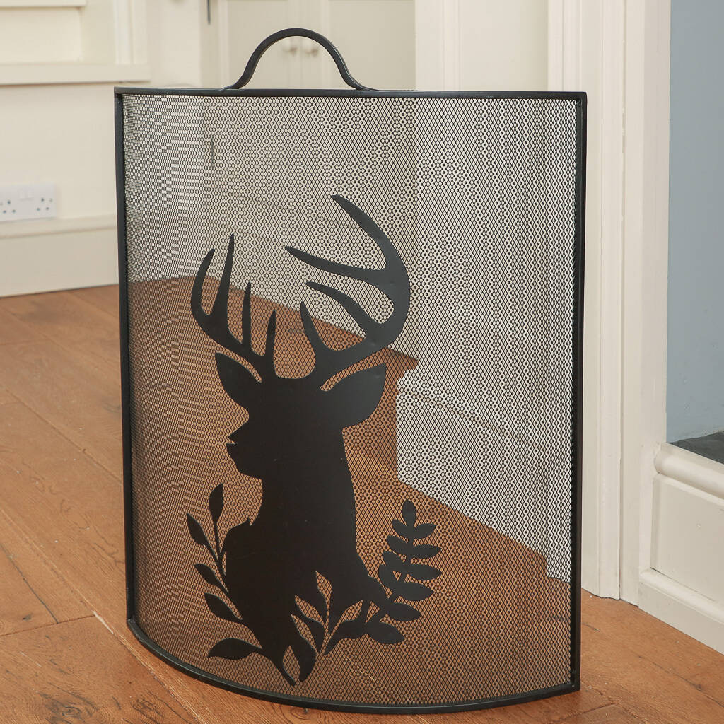 Woodland Stag Black Iron Fire Guard By Dibor
