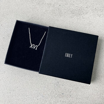 16th Birthday Gift. Silver Roman Numerals Necklace, 3 of 6