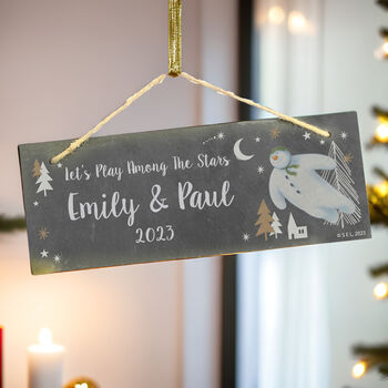 Personalised The Snowman Hanging Slate Sign, 4 of 5