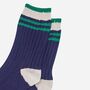 Glitter Mid Calf Ribbed Cotton Socks Varsity Striped Cuff Navy Green, thumbnail 2 of 4