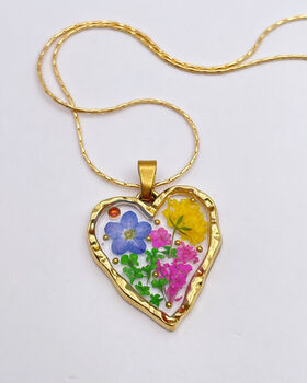 Dried Flowers Heart Pendant Necklace Small Hand Made, 2 of 9